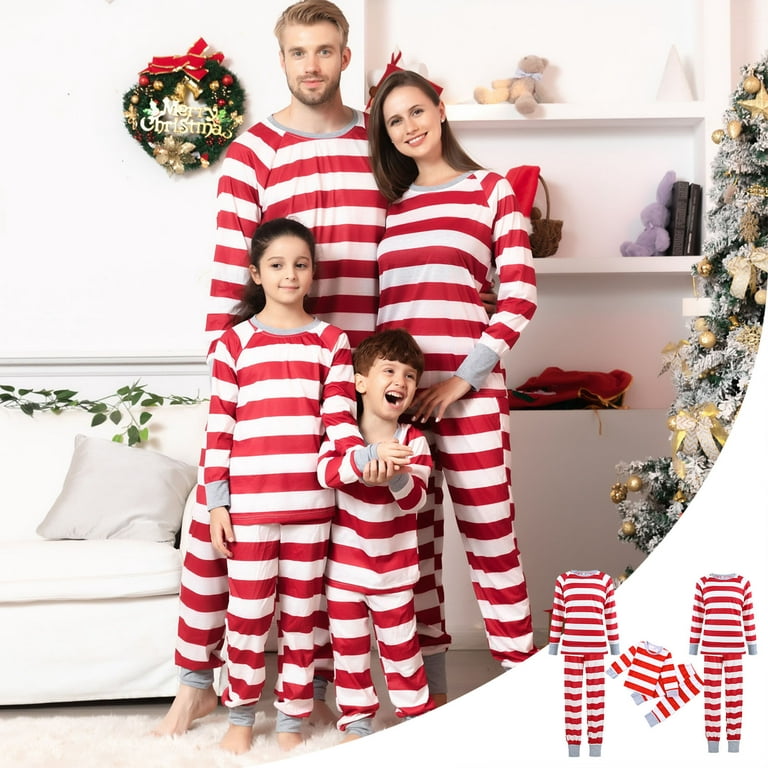 YYDGH Matching Christmas Family Pajamas Sets, Xmas Striped Print