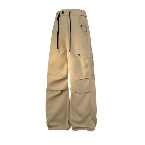 Diufon Wide Leg Cargo Pants for Men Drawstring Waist Outdoor Hiking Pant Trendy Streetwear Trousers with Pockets