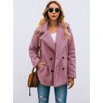thumbnail image 3 of Mujeres chaqueta de piel sintética borroso osito de peluche muescas solapas Touble Breasted botones Abanopi Rosa/XXL, 3 of 7