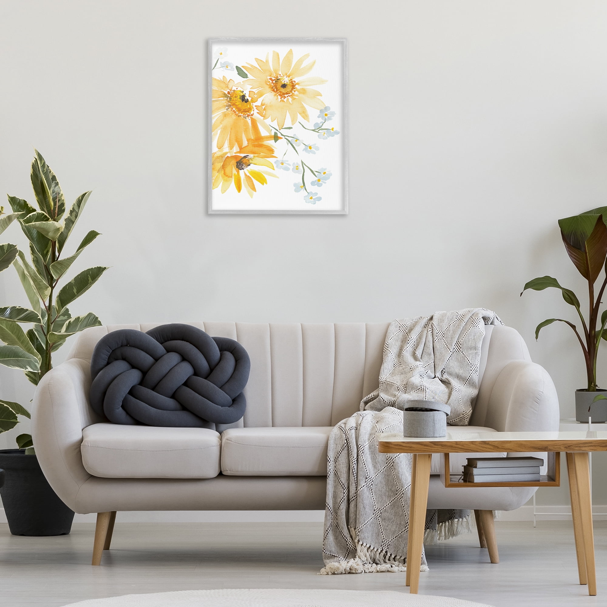 Stupell Industries Modern Yellow Daisies Botanical & Floral Painting Gray Framed Art Print Wall Art, 24 x 30