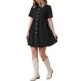 thumbnail image 2 of INSPIRE CHIC Women's Short Sleeve Button Down Collared Denim Babydoll Mini Dress XL Black, 2 of 6