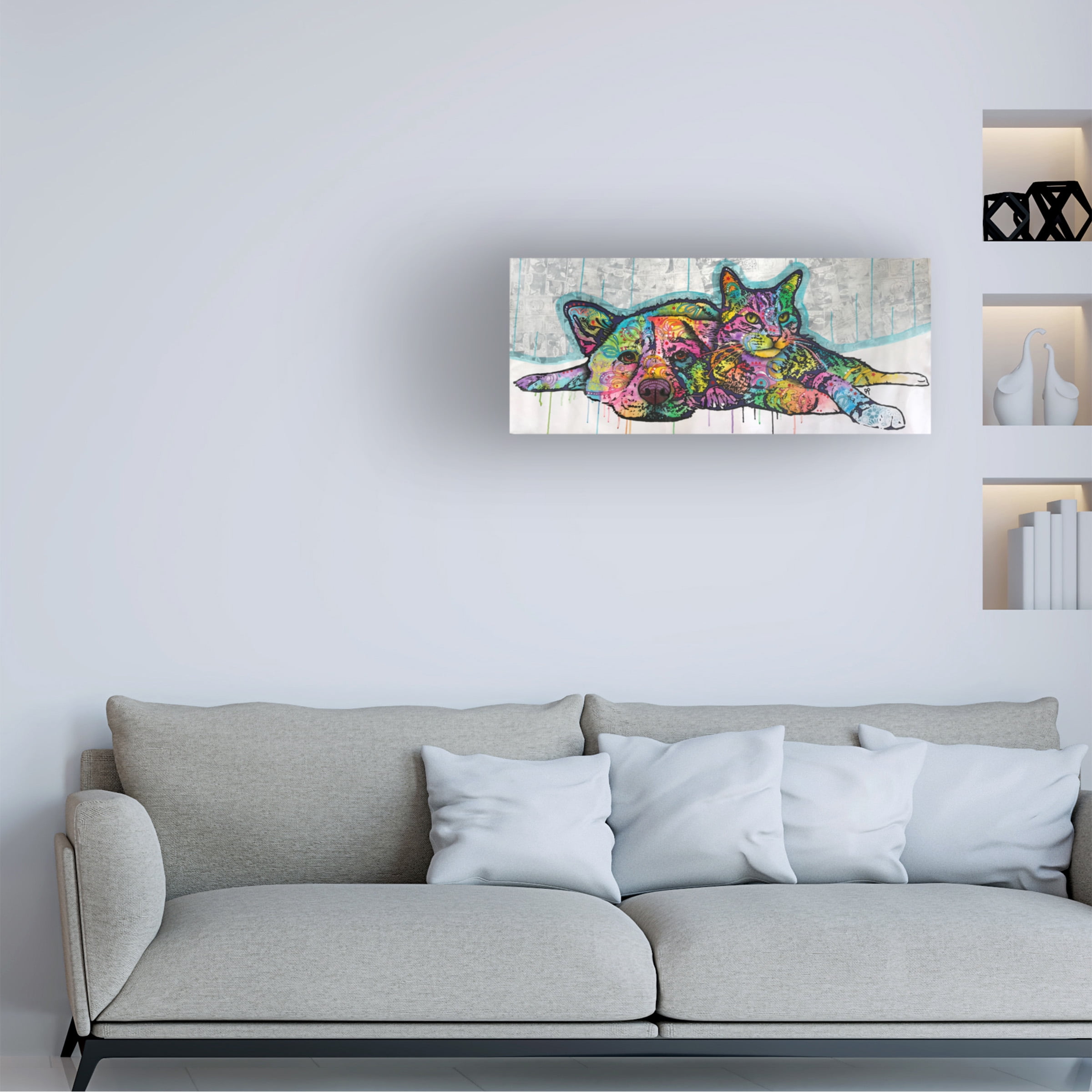 Trademark Fine Art Dean Russo Companions Cat And Dog Canvas Wall Art - 14x32