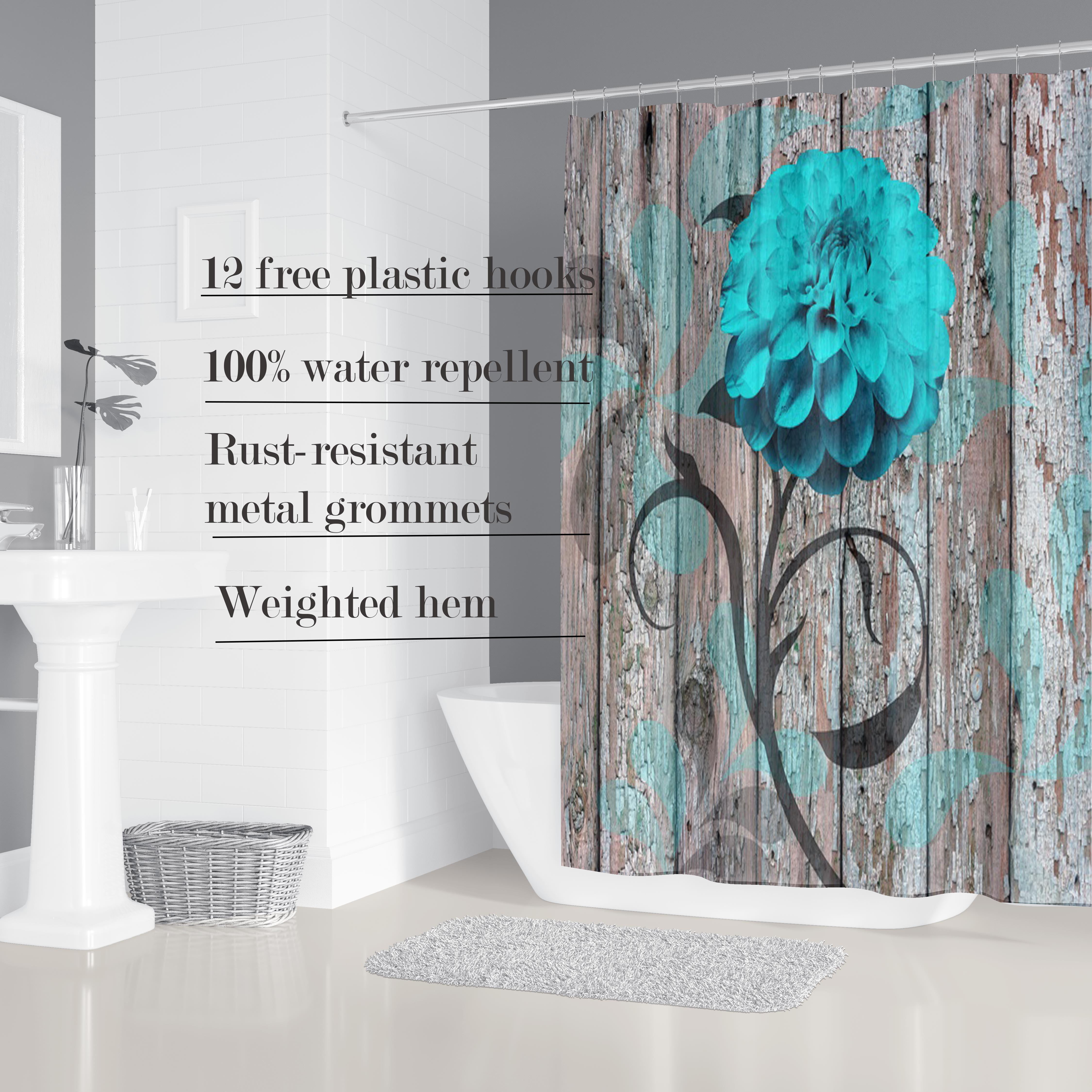 4 Pcs Bathroom Shower Curtain Set Blue Rose Shower Curtain Bathroom Sets Valentine's Day Shower Curtain Sets with Rugs(Bath Mat,U Shape and Toilet Lid Cover Mat) and 12 Hooks