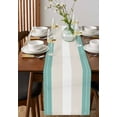 thumbnail image 4 of Turquoise Beige Stripe Table Runner Cotton Linen 90 Inch Holiday Dresser Scarves, Modern Art Horizontal Striped Tablerunner for Kitchen Coffee Dining Bedroom Living Room Dinner Scarf Décor 13''x90'', 4 of 9