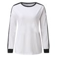 thumbnail image 4 of Blusa de camiseta de manga larga de color de contraste de costura de cuello redondo casual de moda para mujer Fridja  fksj865, 4 of 5
