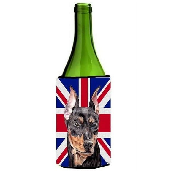 German Pinscher With English Union Jack British Flag Wine bottle sleeve Hugger - 24 Oz.
