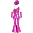thumbnail image 4 of TiaoBug Kids Girls Metallic Funky Dance Jumpsuit and Hat Gloves Fringe Disco 70s Party Outfit Hot Pink 10, 4 of 6