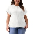 thumbnail image 1 of Blusas casuales de punto sólido de cuello redondo y manga corta para mujeres de tallas grandes Agnes Orinda 2X blancas, 1 of 6