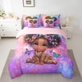 thumbnail image 2 of Feelyou Kawaii Black Girl Bedding Comforter Set 7pcs, Dreamy Butterfly Animal King Bedding Sets, Psychedelic Galaxy Reversible Bed Sheets, Super Cozy Room Decor, 2 of 7