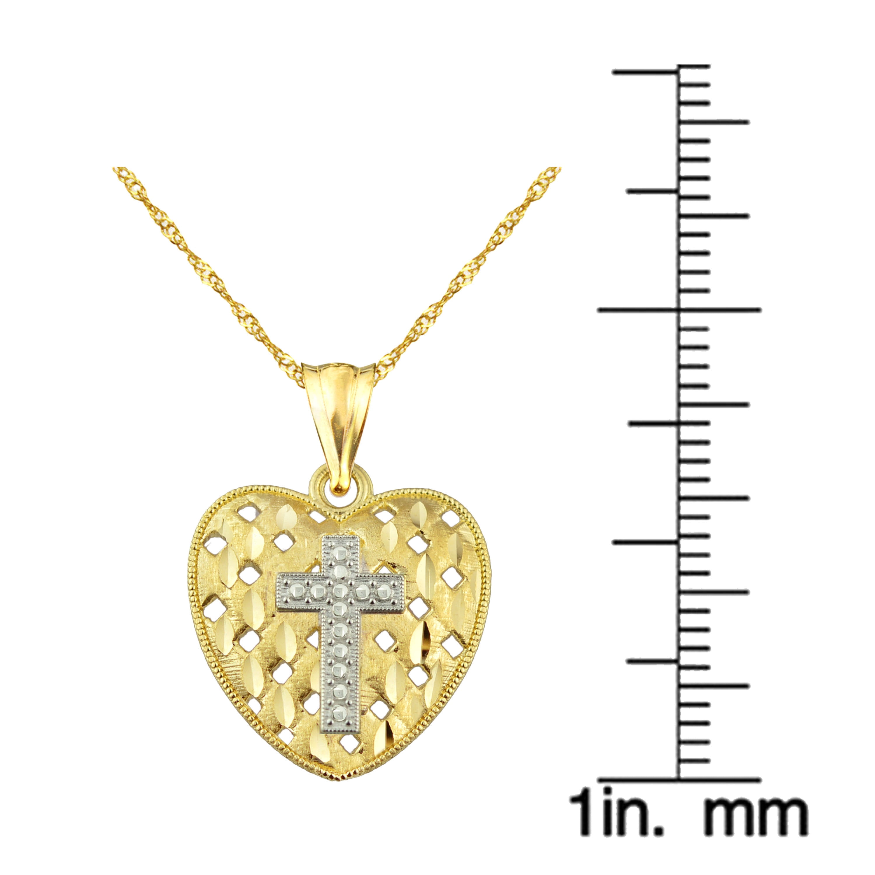 Handcrafted 10kt Gold Diamond-Cut Heart With Cross Charm Pendant
