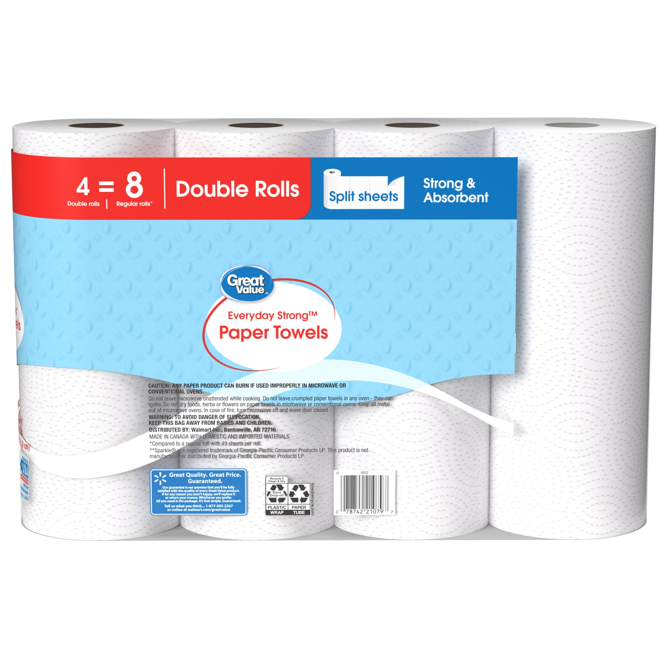 Great Value Everyday Paper Towels, 4 Double Rolls