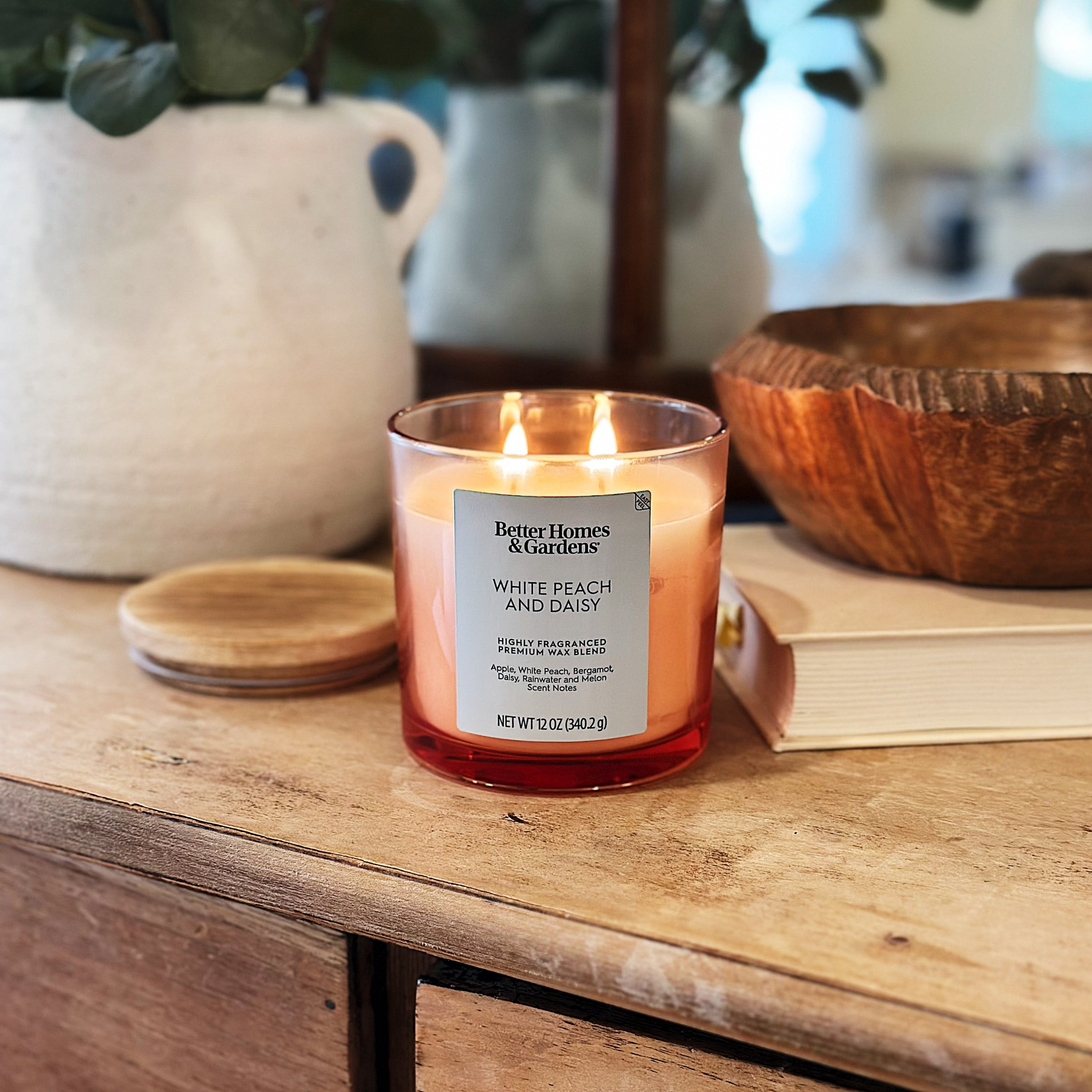 Better Homes and Gardens White Peach and Daisy Scented 2-Wick Ombre Jar Candle 12oz.