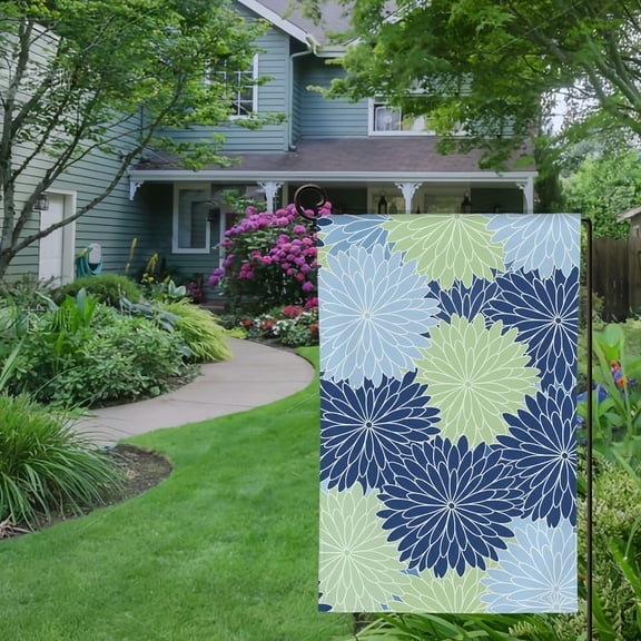 RKSupls Spring Summer Garden Flag Double Sided Light Blue and Olive Green Dahlia Pinnate Floral Welcome Yard House Outside Outdoor Decoration,12*18 inch