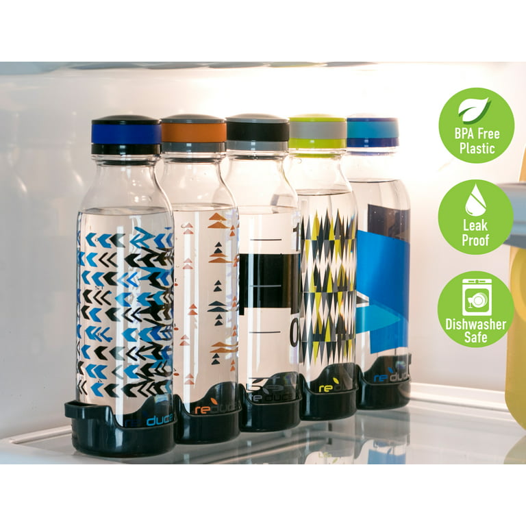 Reduce WaterWeek Reusable Water Bottle Set, 20oz – Plastic Reusable Water Bottle Set of 5, Plus Fridge Tray – BPA-Free, Leak Proof Twist Off Cap –