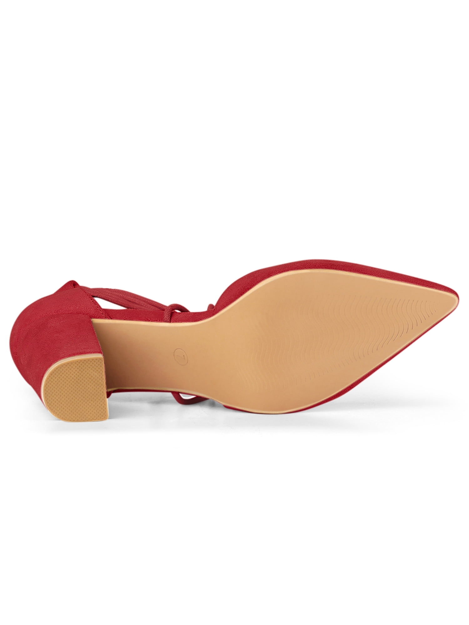 DARING DIVA Women's Pointed Toe Chunky Heels Lace Up Sandals and Pumps Red 7