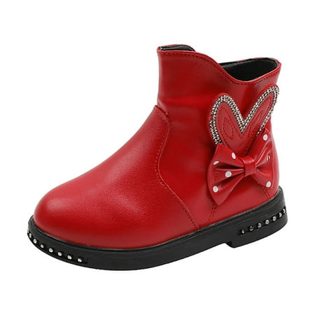 

Girls Boots Fashion Autumn Winter Girls Boots Low Heel Flat Bottom Non Rhinestone Bowknot Solid Side Zipper Comfortable Toddler Girl Boots Size:11.5-12 Years
