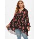 thumbnail image 2 of Más el tamaño de la impresión floral de Alta Baja del volante y la blusa sin mangas Set Rosegal Blusas Tallas Grandes, 2 of 5