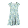thumbnail image 4 of Bainana Girls Floral Print Dress With Flutter Sleeves Crew Neck Party Dress Breathable Fashion Teen Youth Girls Summer Holiday Beach Dresses Light Blue Size 10-11 Years, 4 of 5