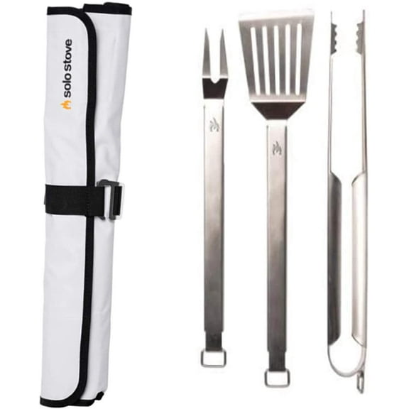 Solo Stove Heavy Duty Grill Tools 304 Stainless Steel BBQ Set includes Spatula Tongs and Meat Fork great Accessories for Outdoor Barbecue Grills Flip Spear and Turn includes Heavy Duty Carry Case