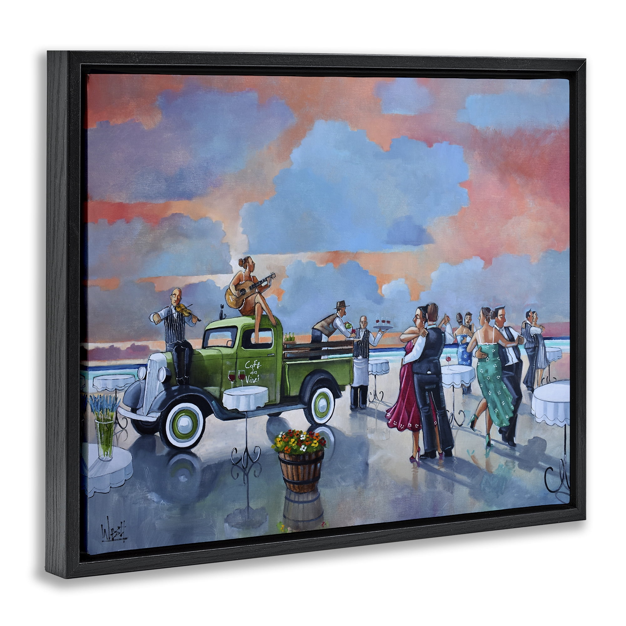Stupell Industries Beach Ballroom Dance People Painting Black Floater Framed Canvas Art Print Wall Art, 21 x 17