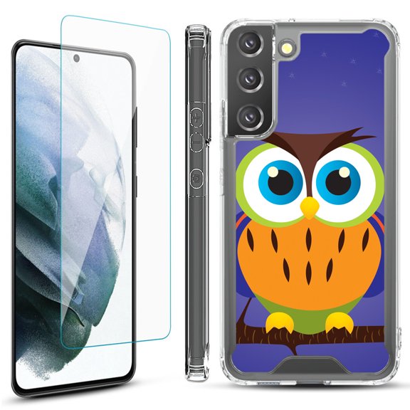 Shockproof Bumper Phone Case for Samsung Galaxy S22  / S22 Plus 5G, with Tempered Glass Screen Protector, by OneToughShield ® - Night Owl