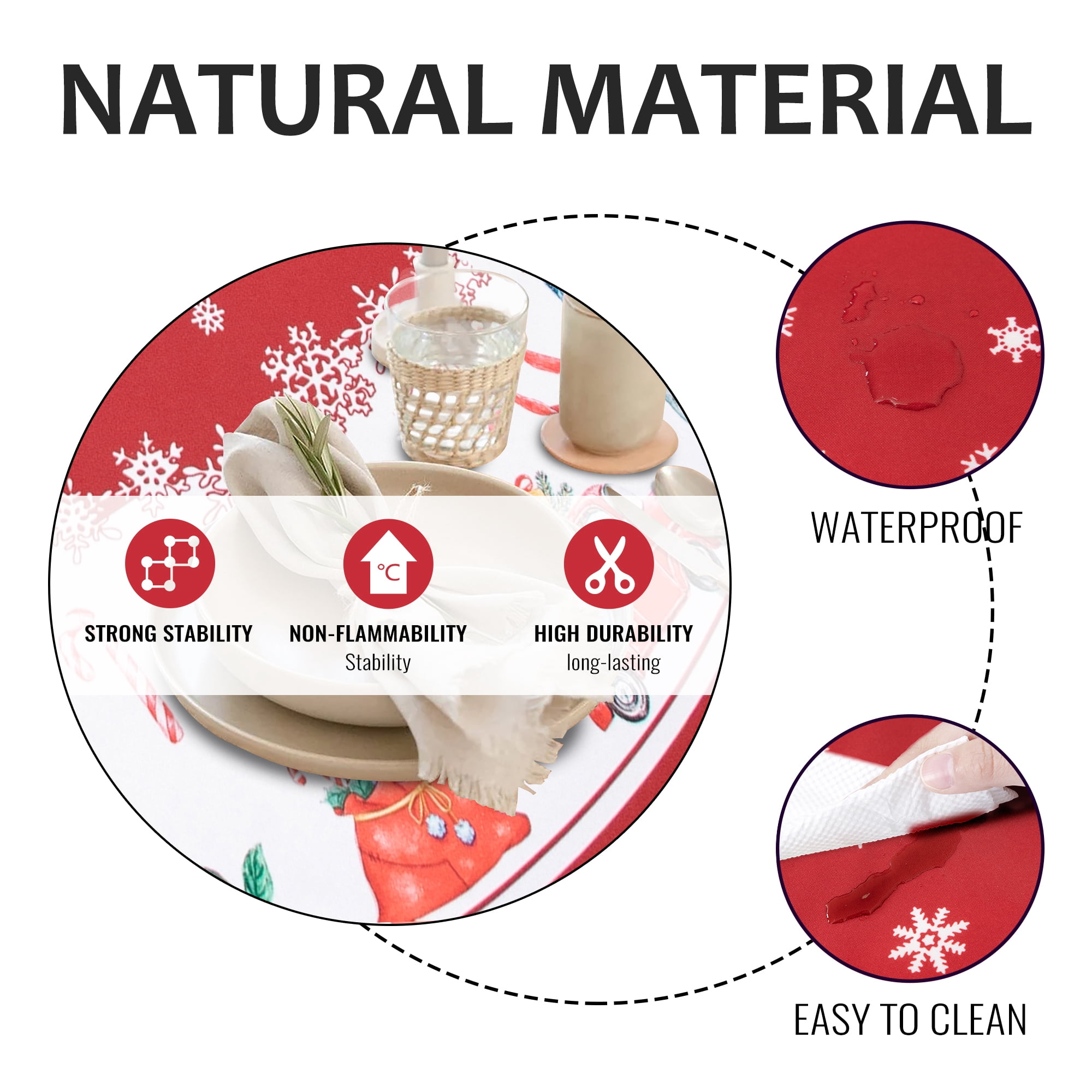 RAY STAR Polyester Christmas Tablecloth 60 inch Round Machine Washable Table Cloths, Thick Can not See Through Heavy Duty Tablecloth
