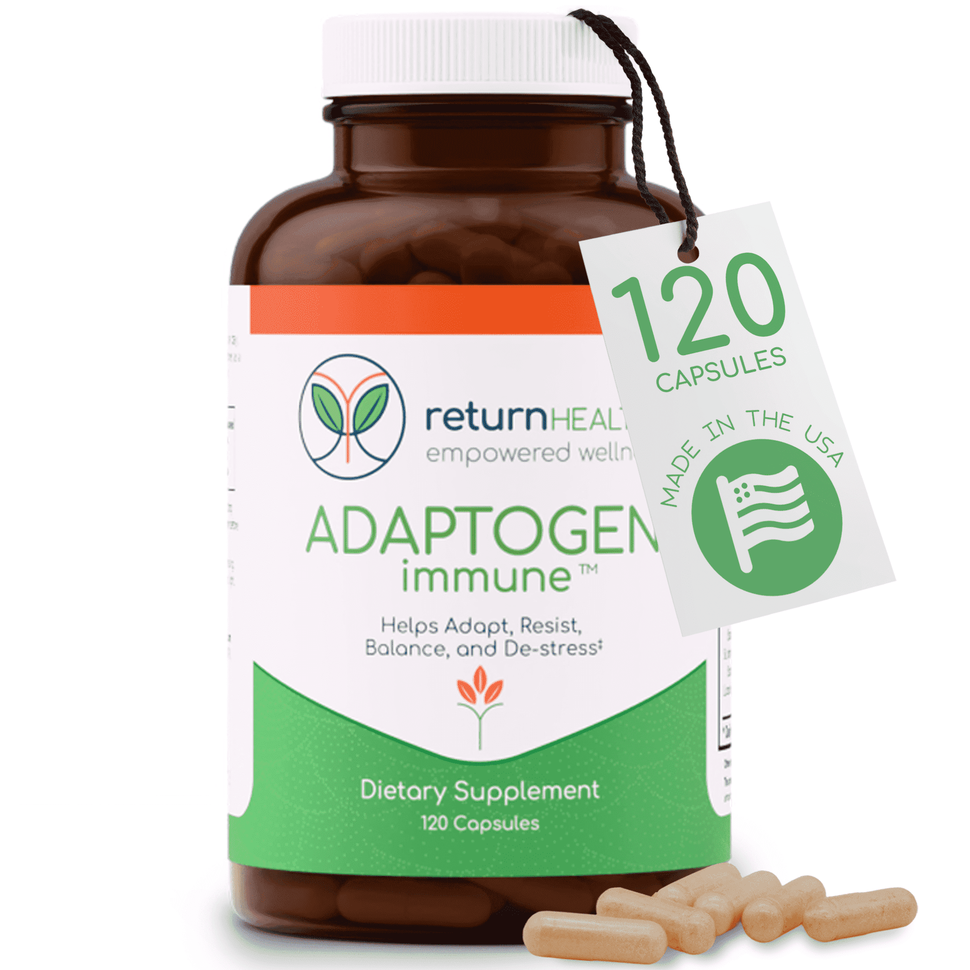 Return Healthy Adaptogen Immune Daily Stress Relief Supplement for Women and Men, with Ashwagandha, Siberian Ginseng and Astragalus Root, 120 Capsules