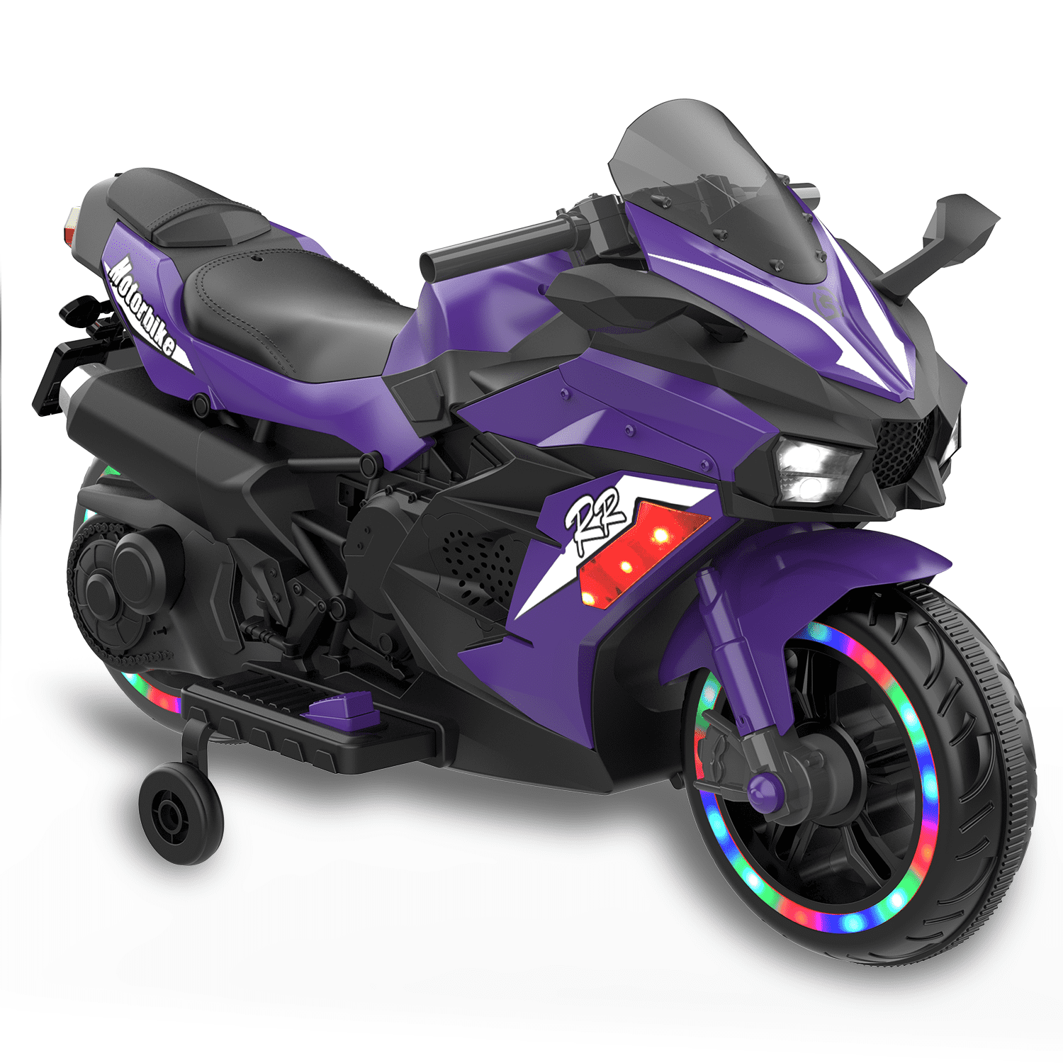 HNH 12V Kids Ride on Motorcycle, Electric Kids Motorcycle with Training Wheels, Battery Powered Motorcycle for 3-6 Years, Violet