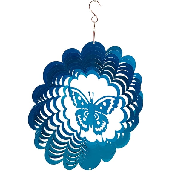 Dundee Deco's Wind Spinner in Gift Box - 3D Hanging Indoor Outdoor Yard Garden Decoration - Mandala - Butterfly - Blue - 12 inch - Unique Gift Idea For Men Women, Souvenir, Present