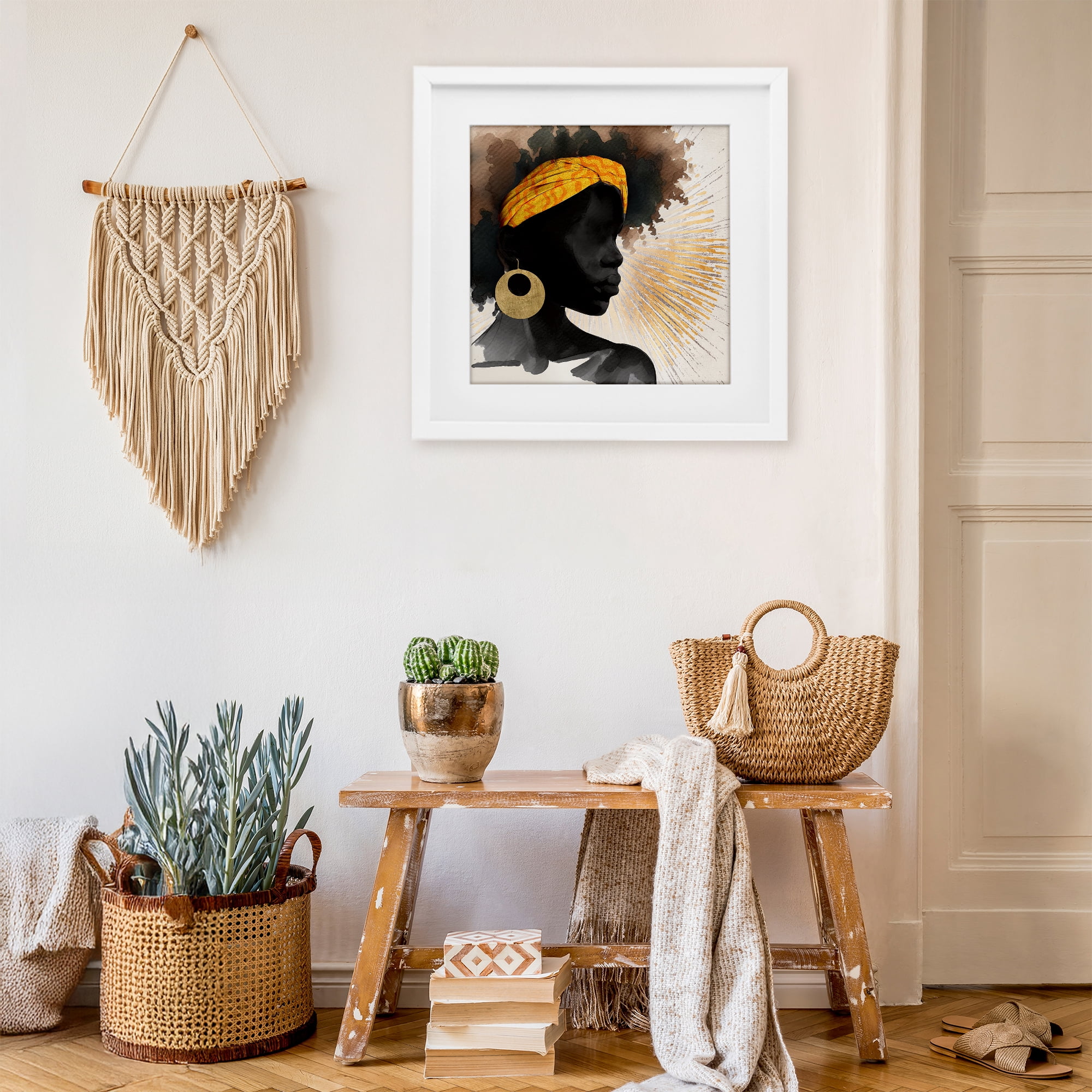 Stupell Industries Sunburst Silhouette with Headwrap White Framed Print Under Glass, design by CAD Designs