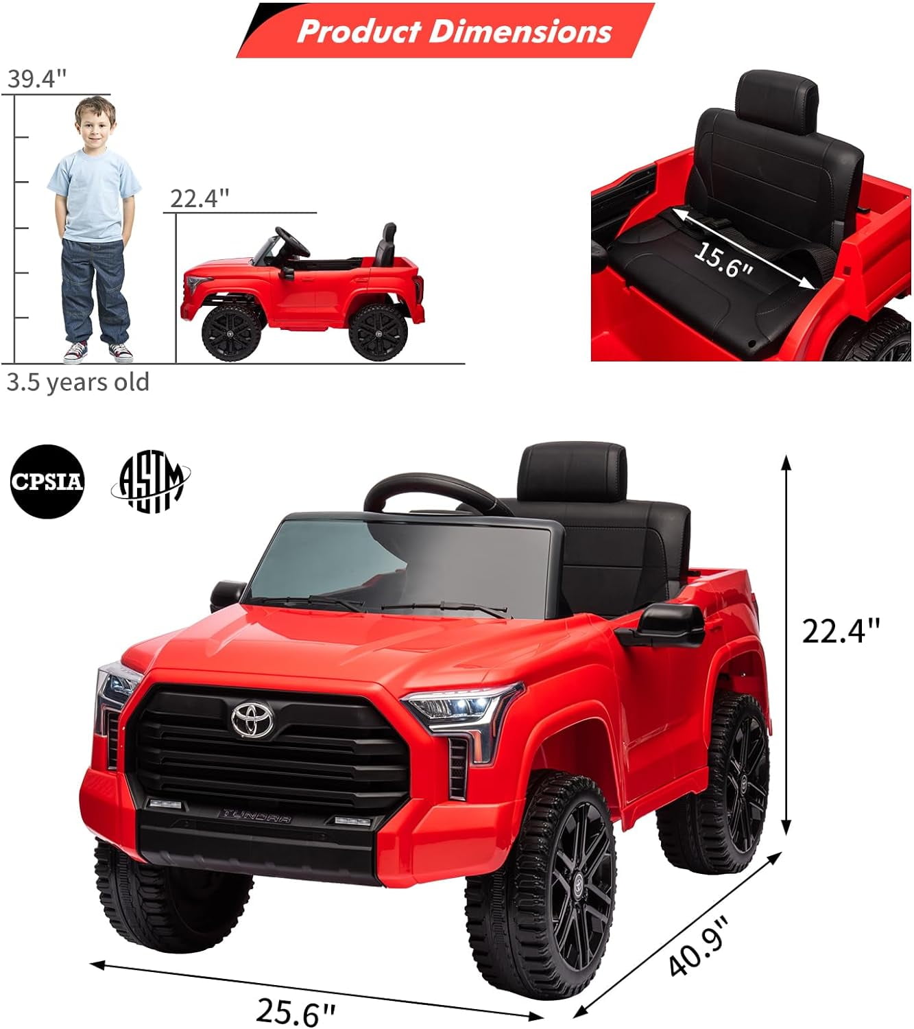 NEILA Toyota Licensed 12V Kids Ride on Truck Car Battery Powered Electric Fun Toys with Remote Control, Spring Suspension, 3 Speeds, LED Lights, Ride on Toy for 3-8 Years Boys & Girls (Red)