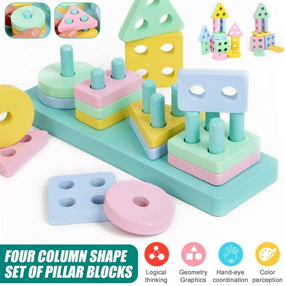 MAINYU Wooden Stacking Montessori Toys Kids Colorful Shape Sorter Stacker Baby Wooden Toys for Early Development & Fine Motor Skills for 1 2 3 Years Old Boys & Girls (Geometric)
