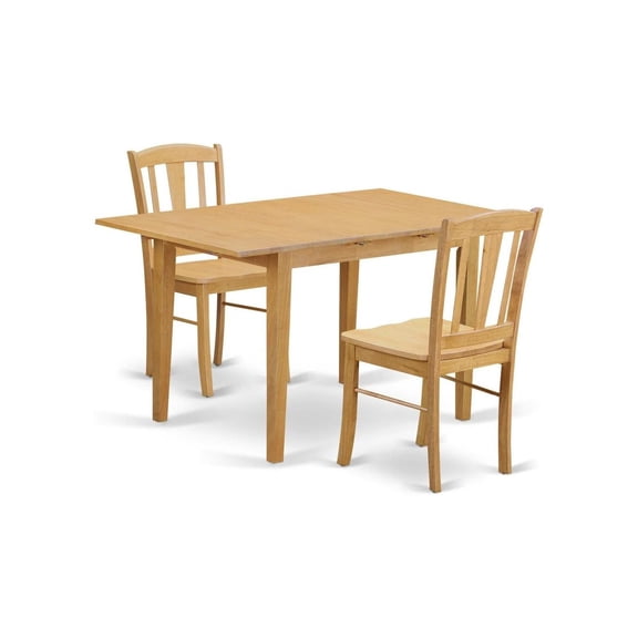 HomeStock 3-Piece Rectangular Dining Table Set - Oak Finish - 32" x 54" Table with 12" Leaf - 97 Lb