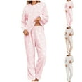 thumbnail image 4 of Women's Winter Fleece Pajamas Sets Soft Comfy Flannel 2 Piece Loungewear Warm Thickened Casual Sleepwear Set Pink XXL, 4 of 4