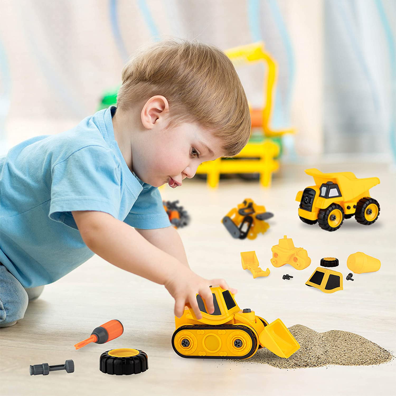 Advanced Play Constuction Dump Take Apart Truck Toys for Preschool Children Equipped with Play Power Tools for Kids Such as Electric Drill and Various Tools Moves and Rides On Its Own for Toddlers 