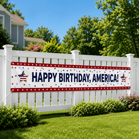 Happy Birthday America Patriotic Banner Flag, USA Party Hanging Decoration for 4th of July, Indoor Outdoor Banner Decor for Porch, Yard and Garden Use