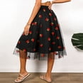 thumbnail image 4 of felwors Women's Cherry Embroidery Tulle Midi Skirt - High Waisted Flared A-Line Skirt for Party, Casual, Summer (Black, XXXXL), 4 of 8