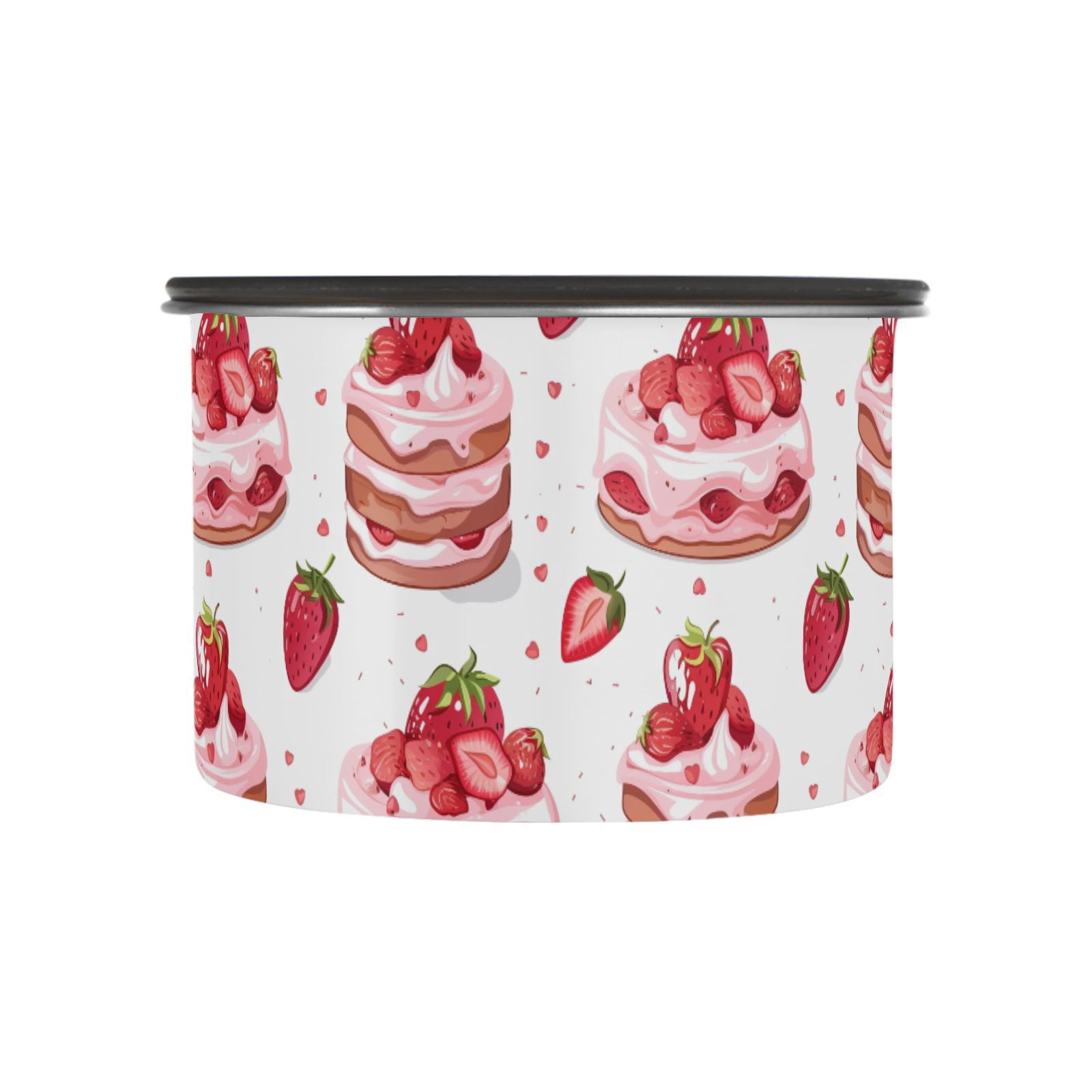 Strawberry Cake Hearts Airtight Coffee Bean Canister 30oz Food Storage Containers with Lids For Gournd, Tea, Sugar, Flour, Rice, Cereal, Candy Cookie Jar