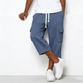 thumbnail image 7 of BiZtdJrK Mens Capri Sweatpants with Pockets Drawstring Elastic Waist Straight Leg Cargo Capris Loose Fit Comfy Solid Color Summer Pants Navy XL, 7 of 7