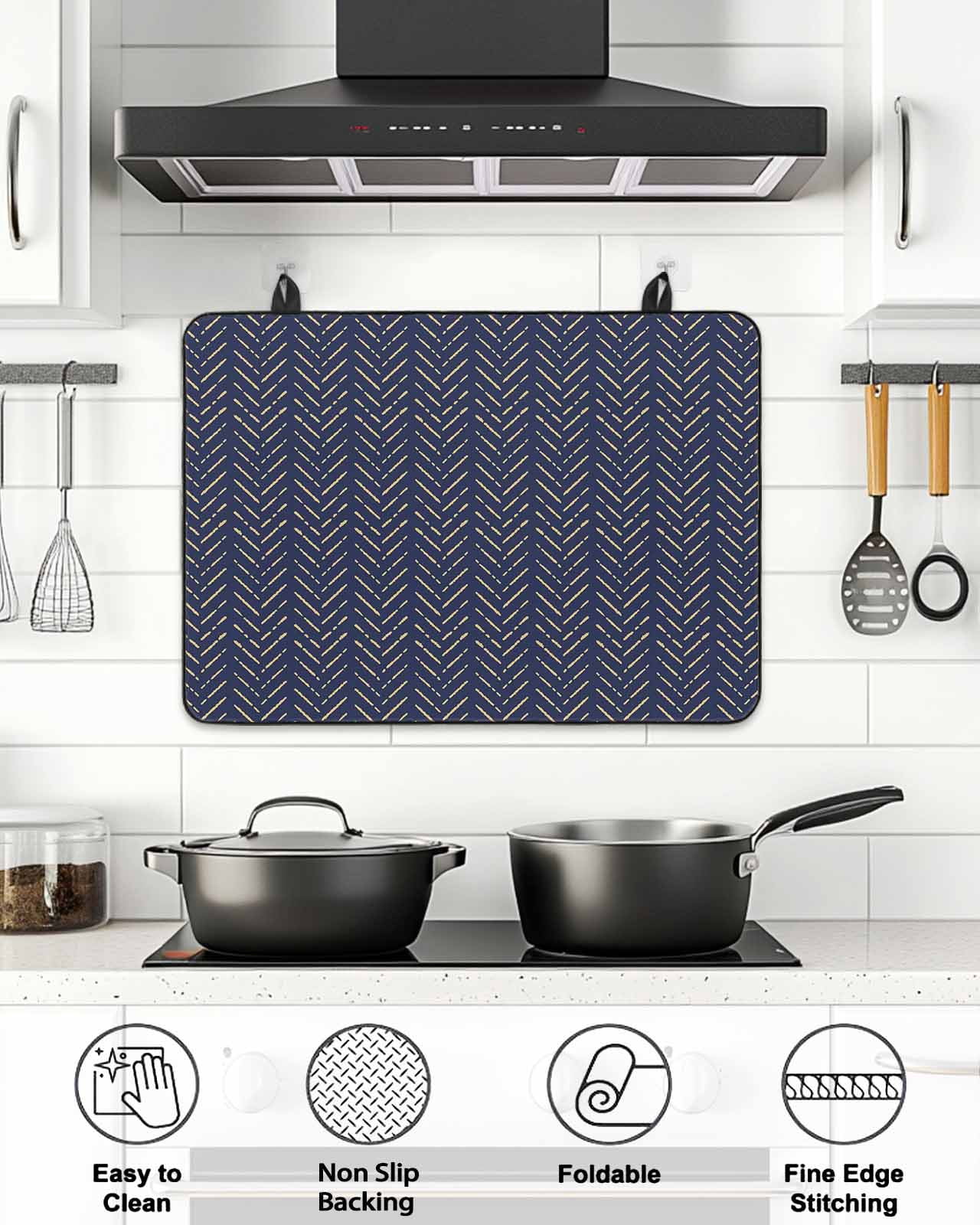 Stove Top Covers for Electric Stove, Blue Yellow Geometric Glass Stovetop Cover Protector, Modern Abstract Art Striped Induction Cooktop Protector Oven Mat for Kitchen Countertop 24"x21"