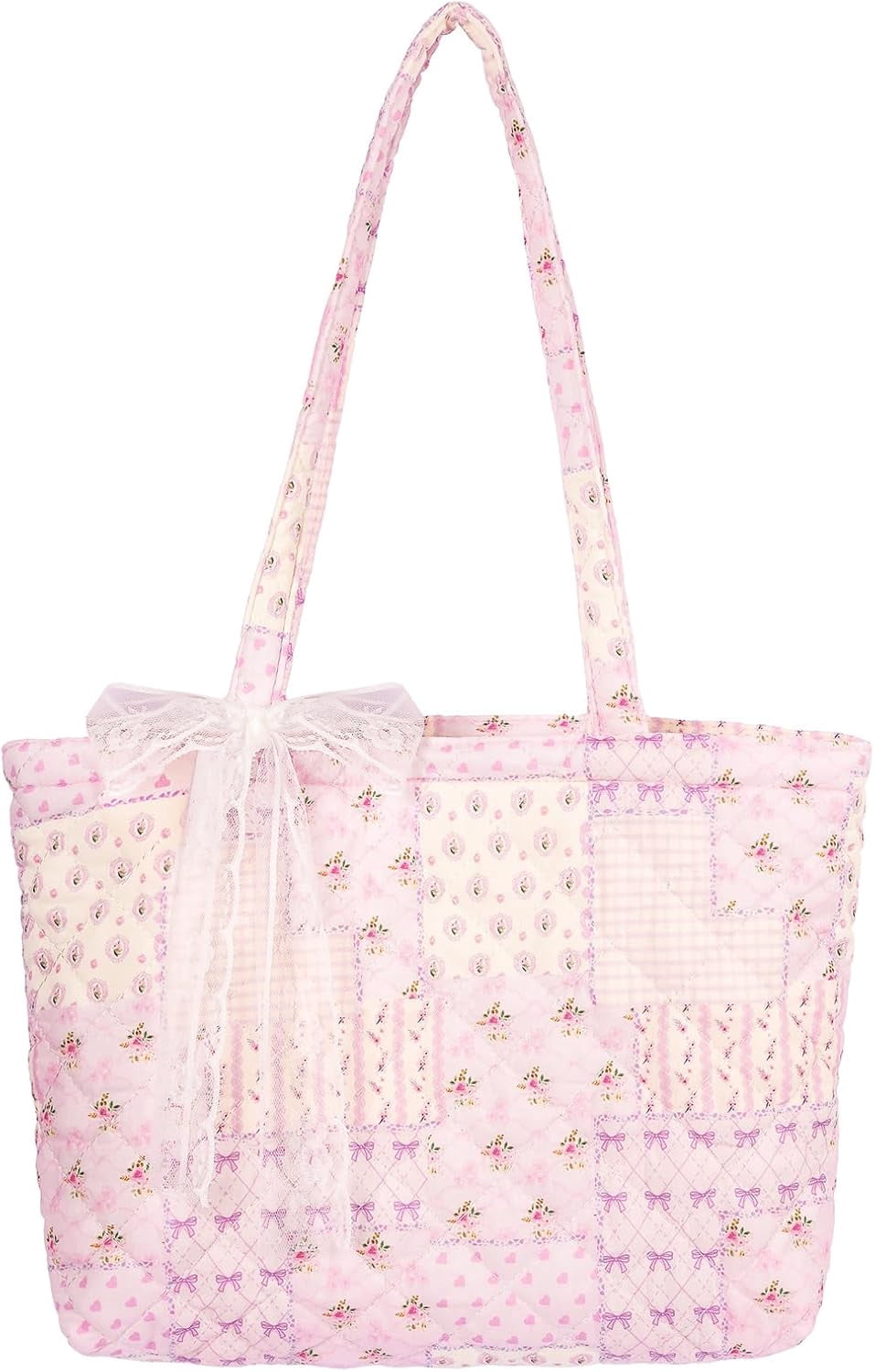 Quilted Small Tote Bag for Women, Lightweight Floral  Bag,Soft College Travel Work Bag Everyday Purse