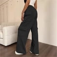 thumbnail image 5 of Women's Cargo Sweatpants Solid Color Drawstring Multi Pocket Elastic Waist Wide Leg Loose Straight Fit Casual Daily Athletic Long Pants, Baggy Sweatpants for Women Black c L, 5 of 6