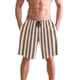 thumbnail image 4 of Dailycode Men's Quick Dry Swim Trunks Beach Shorts Casual Summer Board Shorts with Pockets, Brown and White Striped, 4 of 8