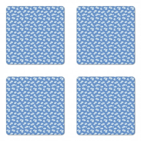 

Floral Coaster Set of 4 Illustration of Margaret Flowers Vintage Garden Art Square Hardboard Gloss Coasters Standard Size Dark Lavender White by Ambesonne