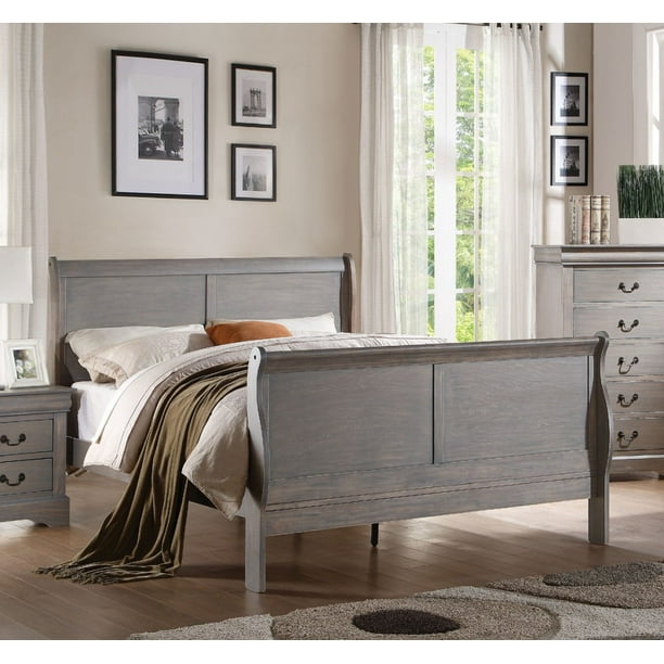 1PerfectChoice Louis Philippe Antique Gray California King Sleigh Bed - 0 - 0