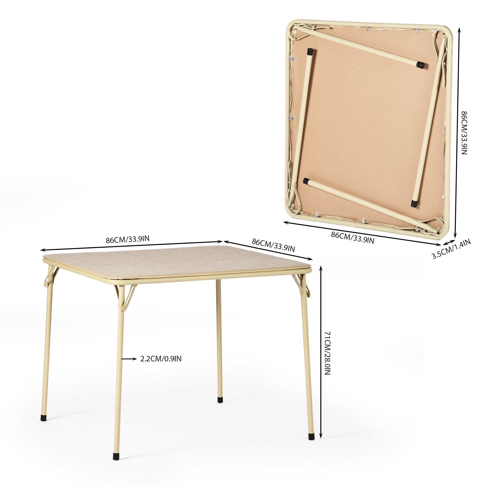 Homy Casa Folding Card Table, 34 Inch with Padded Tabletop, Portable for Party Picnics and Games, Camel