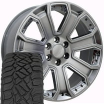 OE Wheels CV93B 22 Inch Rims and Tires Fit Silverado 1500 Style 6x139.7 22x9 Gloss Hyper Black with Chrome Insert - Hollander 5660 - TerraMax RT 285/45-22 (Set of 4)