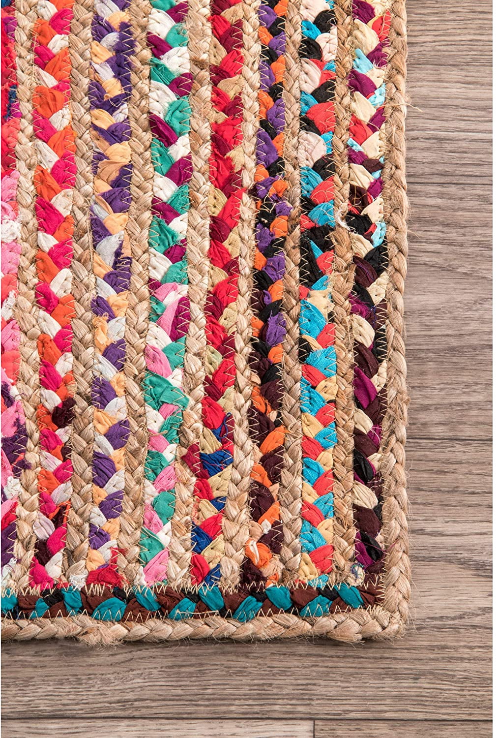 Indian Handmade Braided Multi Color Cotton with Natural Jute Oval Shape Area Rugs , Floor Decor Carpet Size 5 x 8 Feet ( 150 cm x 240 cm )
