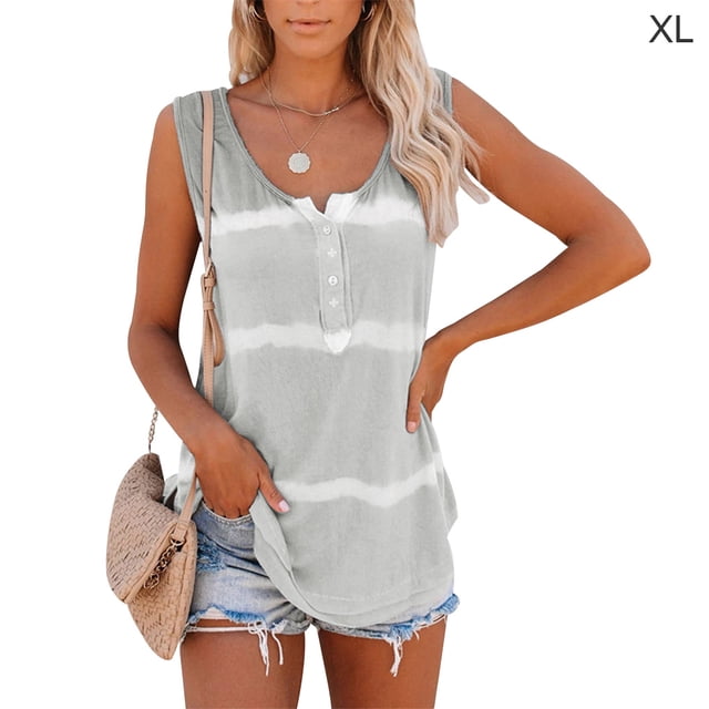 Camiseta sin mangas estampada sin mangas con estampado tie-dye para mujer, gris claro, XL kenally AP002428-12