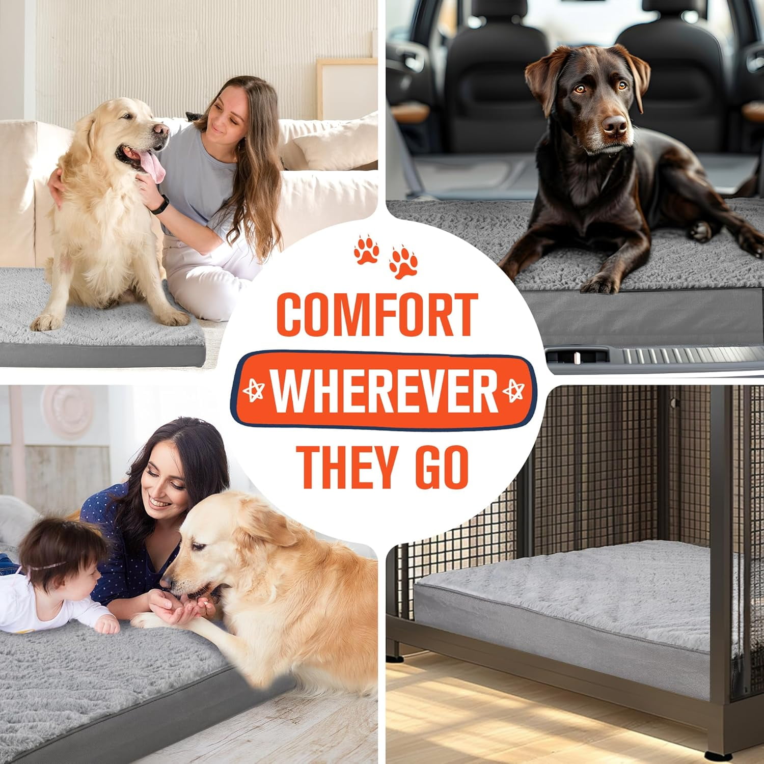 General Orthopedic Dog Bed for Large Dogs, Egg Crate Foam & Removable Cover, Washable Pet Bed, 36 x 27 Inch, Gray